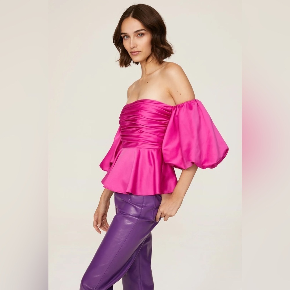 AMUR magenta Eman Off-Shoulder peplum lined party sexy Blouse size 12 - Picture 12 of 12